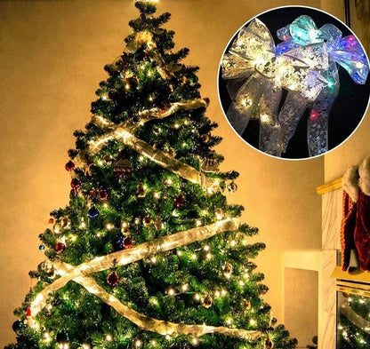 Fairy Lights String with Christmas Ribbon and Bow Tie — perfect decorative lighting for holidays, parties, and festive celebrations