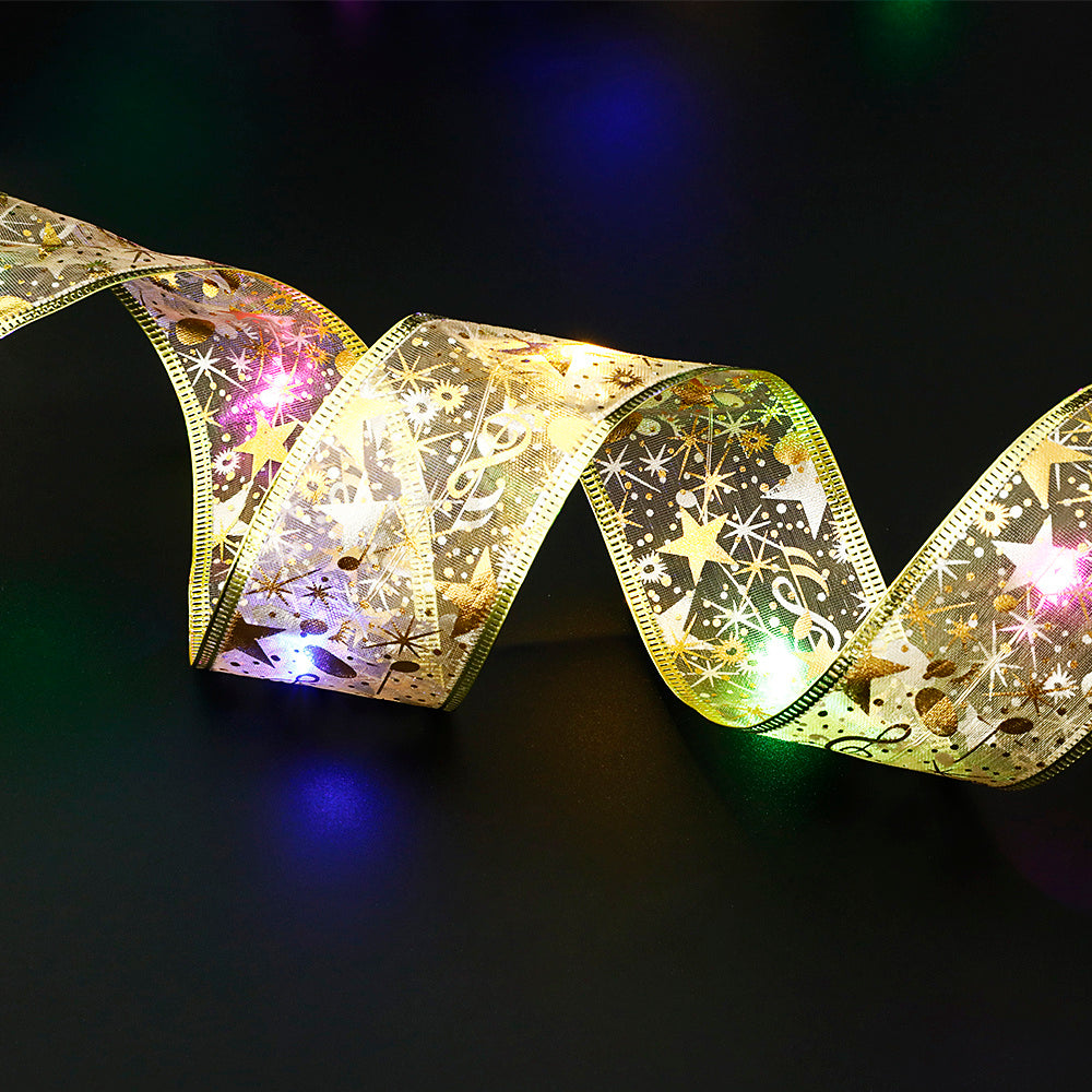Fairy Lights String with Christmas Ribbon and Bow Tie — perfect decorative lighting for holidays, parties, and festive celebrations