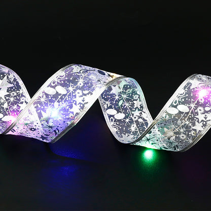 Fairy Lights String with Christmas Ribbon and Bow Tie — perfect decorative lighting for holidays, parties, and festive celebrations