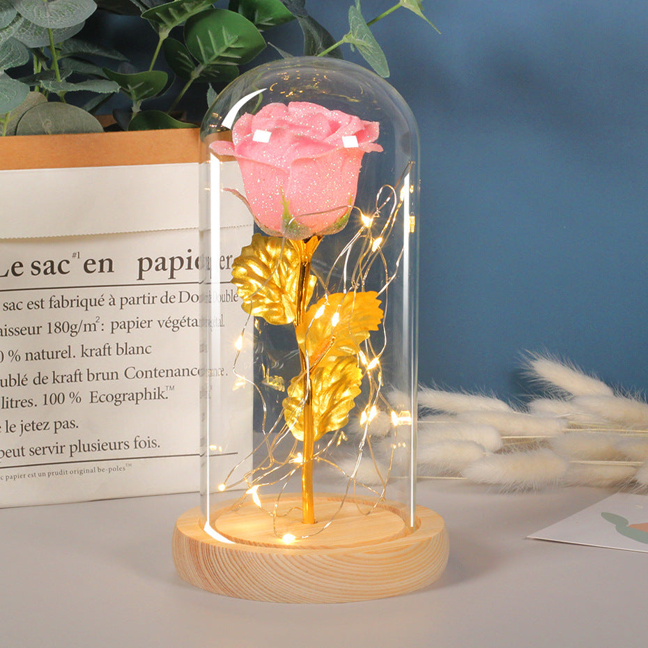 Valentine Gift for Girlfriend Eternal Rose with LED in Glass Dome Wedding Decor Mother’s Day Birthday Romantic Gift for Her